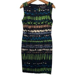 Connected Apparel Sleeveless Sheath Dress Sz 8 Black Geometric Tribal CareerWear
